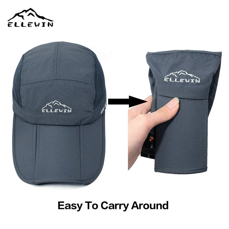 ELLEWIN Men's Baseball Cap UPF50 Hat W/Foldable Long Large Bill,One Size,D-Grey - Image 3
